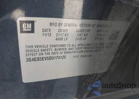 2013 Buick Regal Turbo - Premium 1 из США, поврежденный, VIN 2G4GS5EV5D9174129